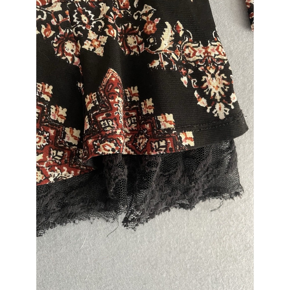 Style & Co Women M Bell Sleeve Tunic Top Fairy Grunge Black Lace Brown Boho Folk - Picture 3 of 16